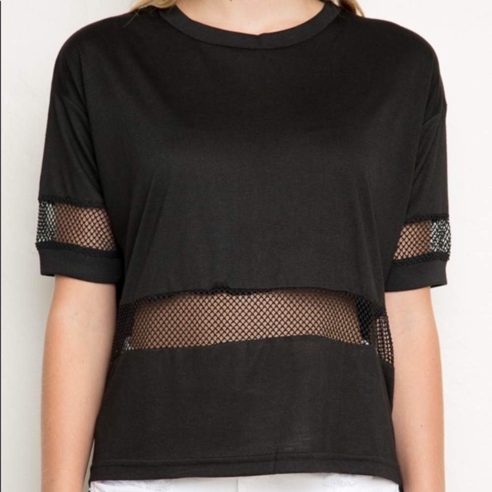 Brandy Melville black short sleeve mesh top